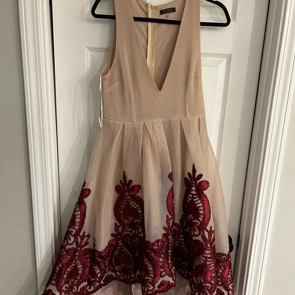 green emerald velvet dress Enya Tan Mini Dress with Hand Embroidery L / Tan